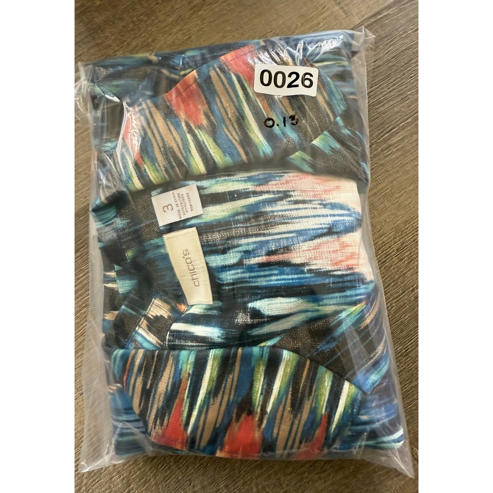 Chico's Women's 3 XL Multicolor Ikat Print Cotton Linen Boho Artsy Shirt Jacket - Picture 11 of 11
